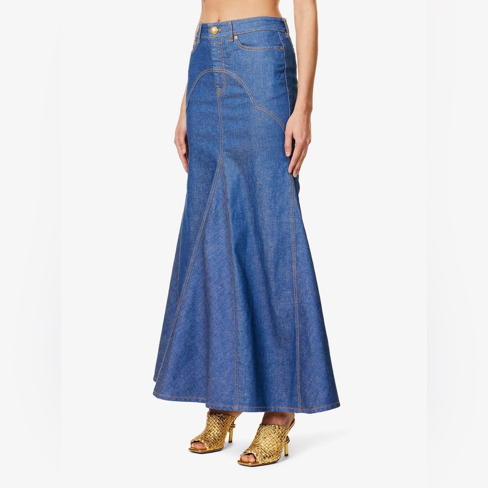 ZIMMERMANN Godet-Insert Flared Denim Maxi Skirt size 3 NWT